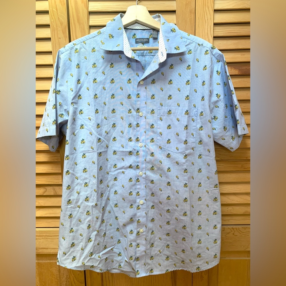Men’s Van Heusen Classic Fit Short Sleeve Button Down Shirt- Lemons, Size M